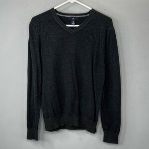 Gap V-Neck Sweater Small Dark Blue & Dark Gray Stripes Lightweight Long-Sleeve